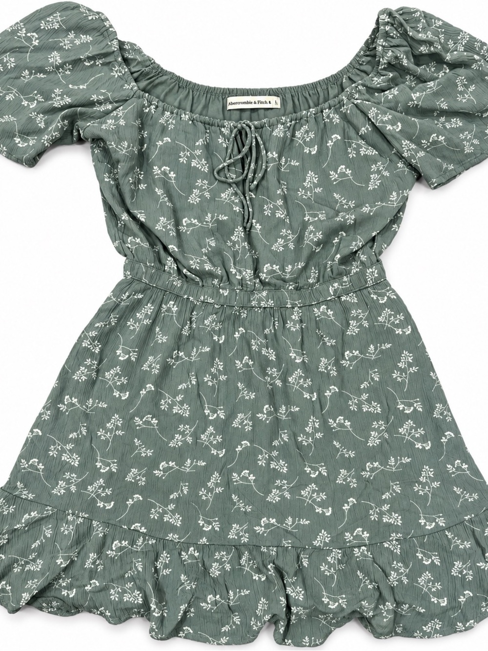 Abercrombie & Fitch Sage Green Floral Smocked-Waist Dress